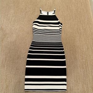 Design Lab Lord and Taylors Striped Black and White High neck Dress